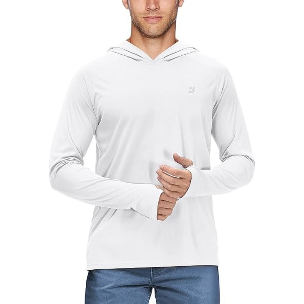 Roadbox Mens Medium White Long Sleeve Hooded UV Sun Protection Athletic Hoodie